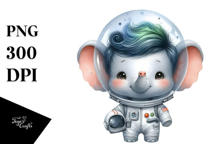 Cute Baby Elephant with Astronaut Helmet PNG