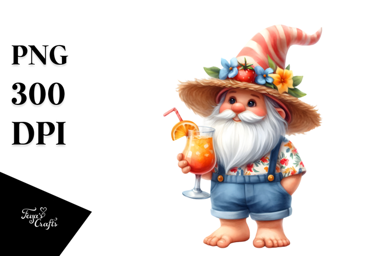 Whimsical Gnome Drinking Cocktail, PNG