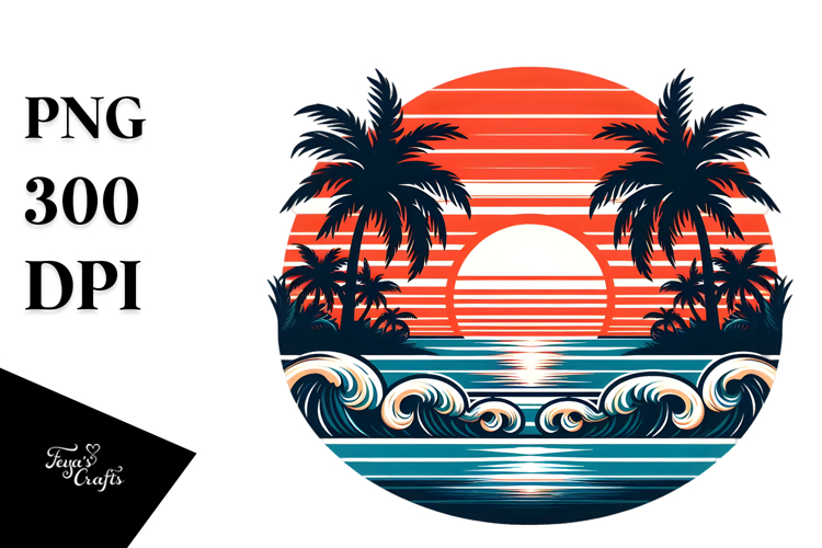 Retro Tropical Sunset PNG