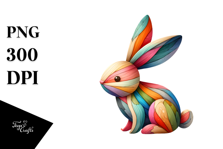 Colorful Bunny Made of Wood, PNG