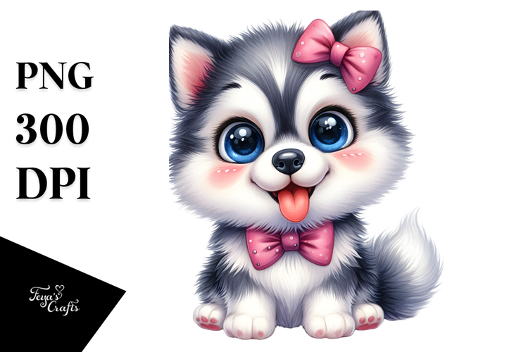 Happy Cute Cartoon Siberian Husky PNG