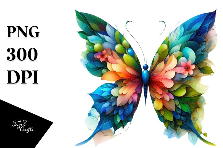 Vibrant Abstract Flower Butterfly PNG