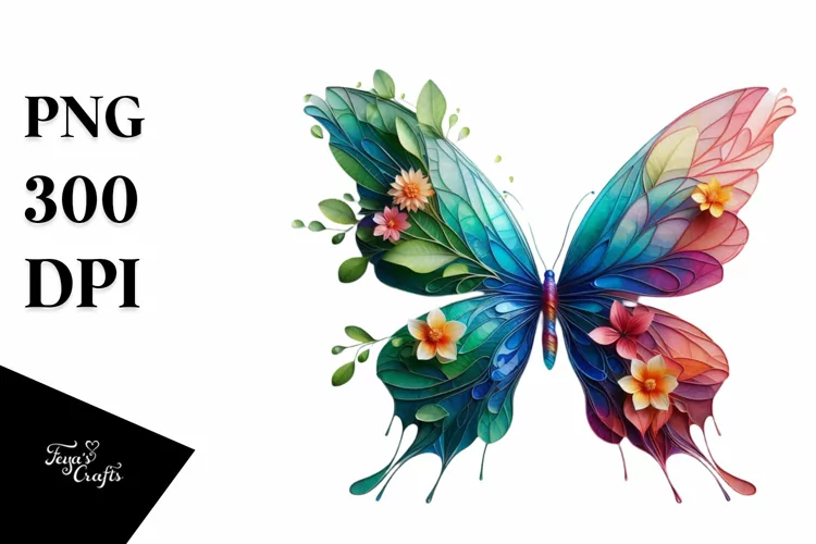 Vibrant Abstract Flower Butterfly PNG