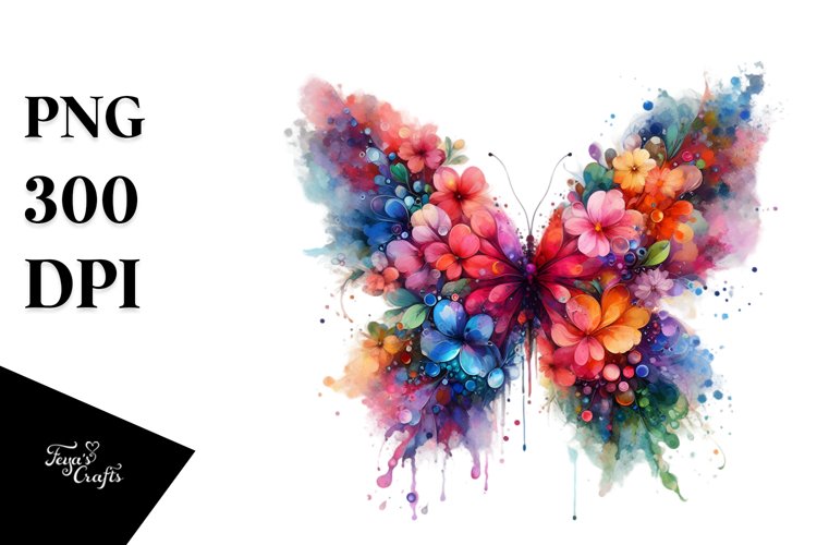 Abstract Watercolor Vibrant Butterfly | Flowers