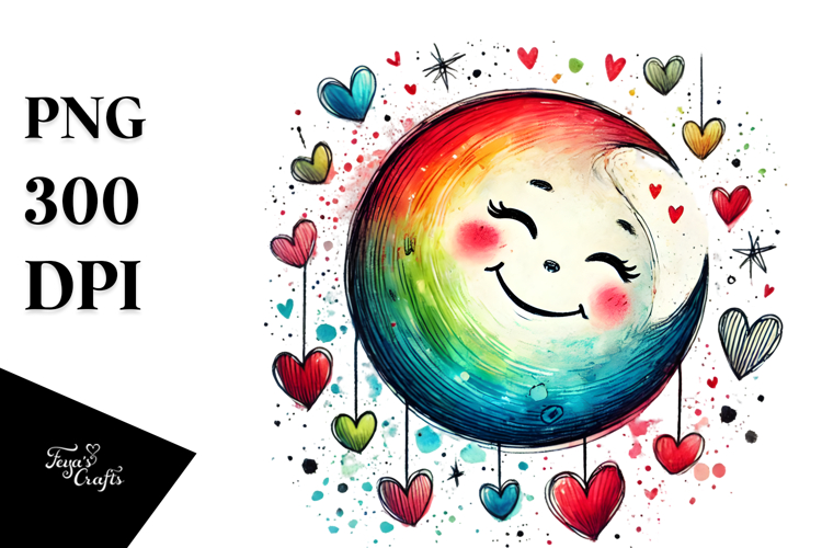 Simple Smiling Scribbled Moon, PNG example image 1