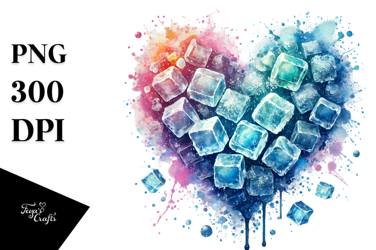 Colorful Ice Heart with Hummingbird, PNG