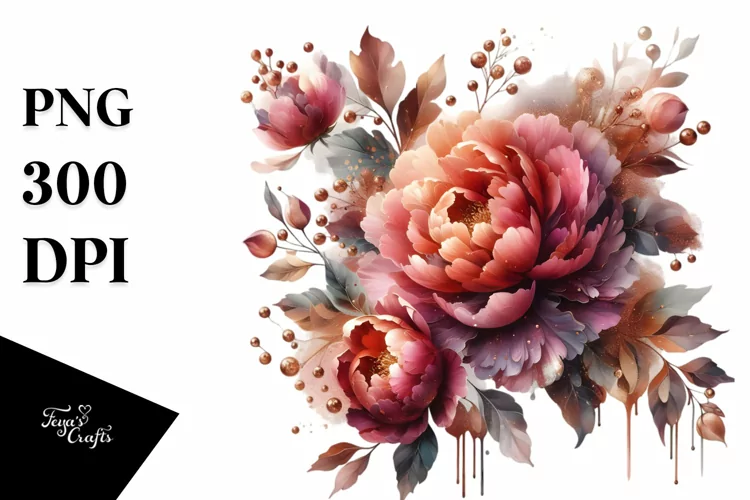 Abstract Watercolor Peonies Shiny Metallic | Sublimation |