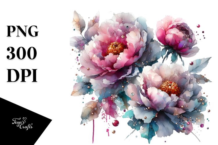 Abstract Watercolor Peonies Shiny Metallic | Sublimation | example image 1