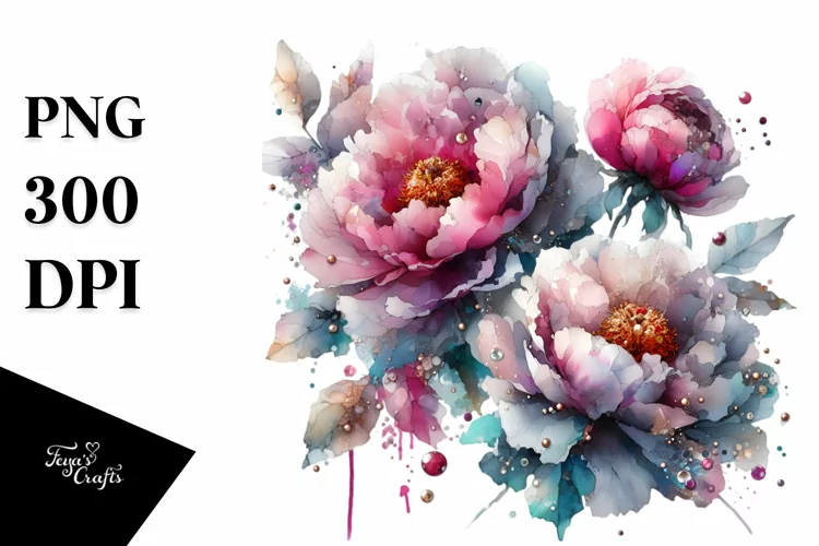 Abstract Watercolor Peonies Shiny Metallic | Sublimation |