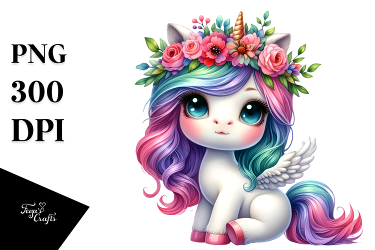 Cute Dancing Unicorn with Floral Wreath PNG