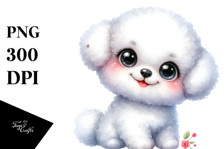 Cute Bichon Frise Watercolor PNG example image 1
