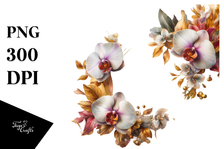 Colorful Frame Gold Foil Orchid Sublimation Clipart