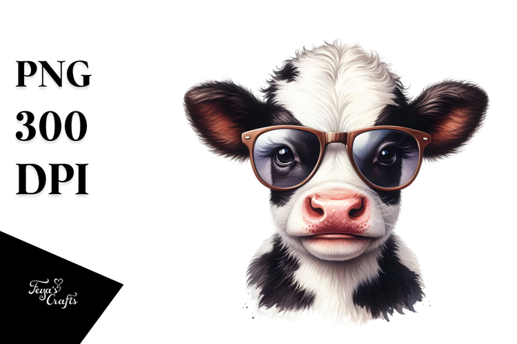 Graceful Baby Cow with Sunglasses PNG