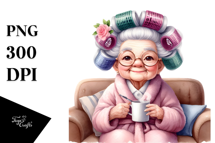 Elderly Lady Watercolor Clipart