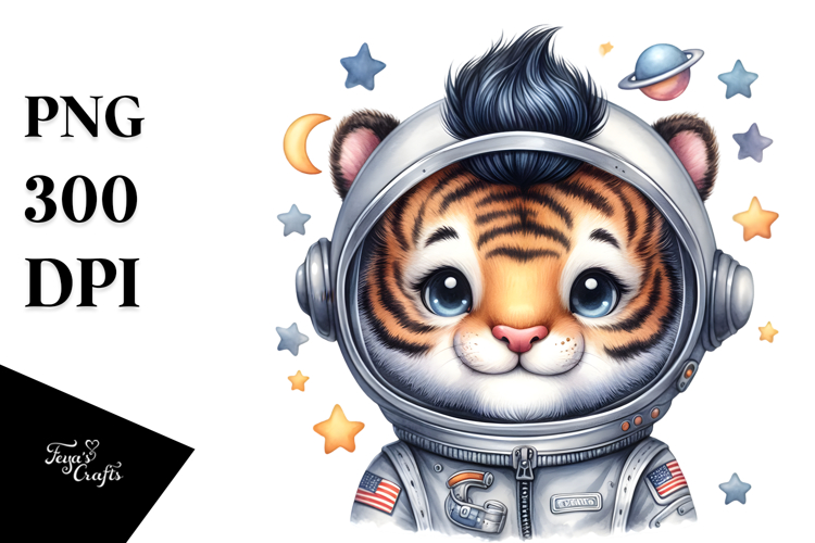 Energetic Baby Tiger with an Astronaut Helmet
