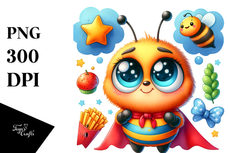 Colorful Baby Bee Dreaming PNG