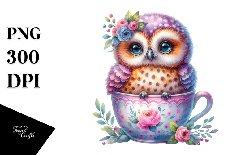 Vibrant Teacup Owl Clipart example image 1
