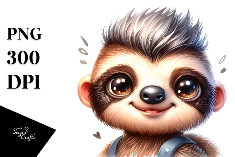 Cute Baby Sloth with Cool Haircut PNG