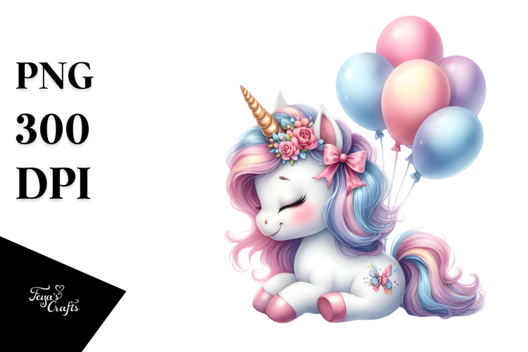 Cute Baby Unicorn with Balloons | Sublimation Clipart