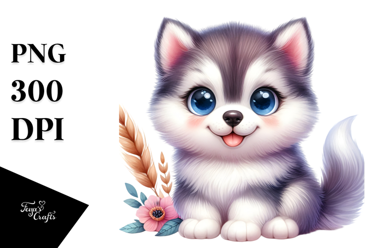 Baby Siberian Husky Watercolor PNG