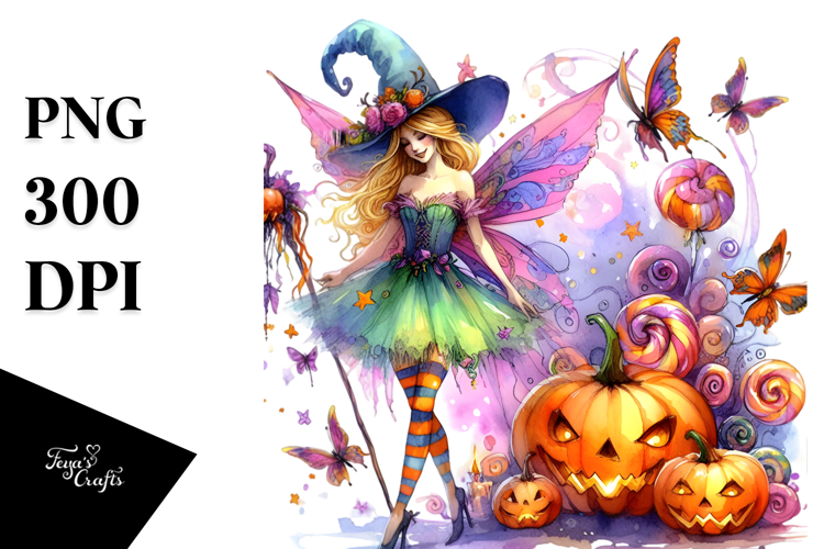 Vibrant Cute Fairy | Halloween | Watercolor Clipart