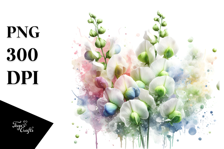 Elegant Sweet Pea with Metallic Accents, PNG