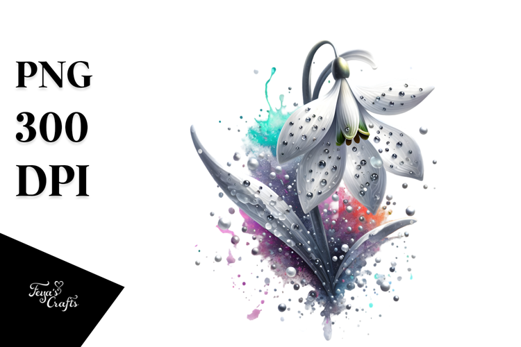 Shiny Abstract Snowdrop, Watercolor PNG