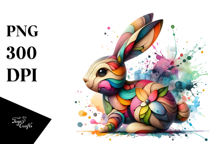 Colorful Bunny Made of Wood PNG