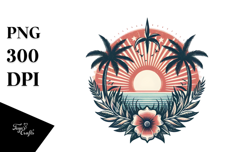 Retro Tropical Sun Waves PNG