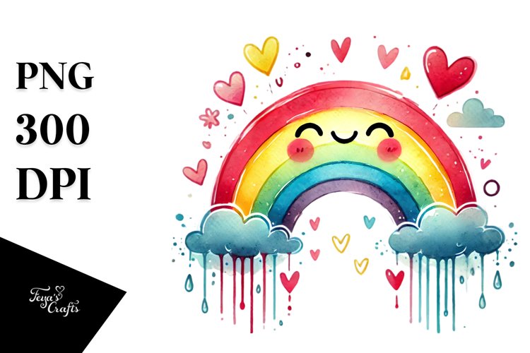 Smiling Rainbow with Hearts PNG