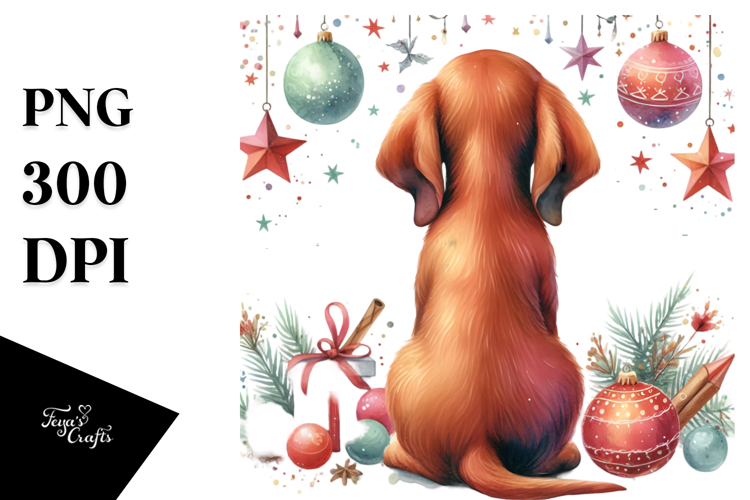 Vibrant Vizsla with Christmas Decorations, PNG