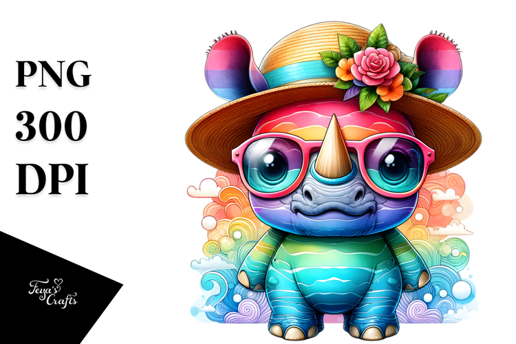 Cute Layered Rhino Sun | Sublimation Clipart