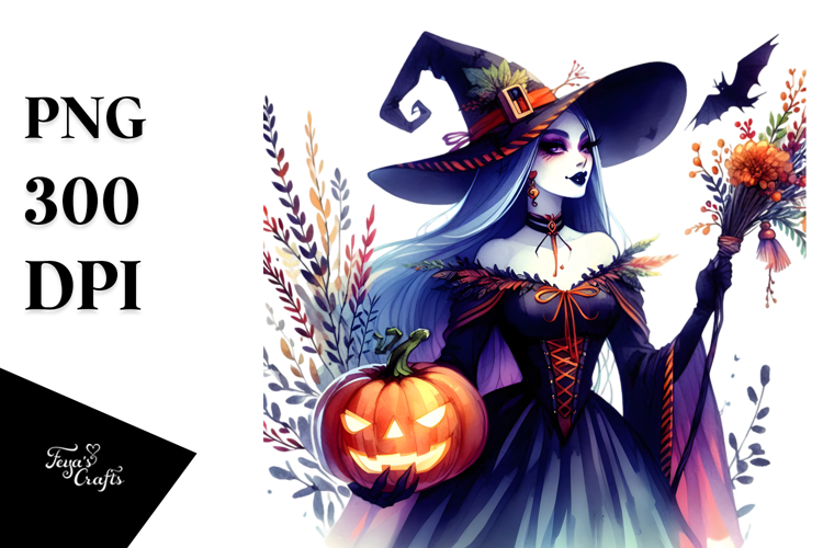 Vibrant Dressed Witch | Halloween | Watercolor Clipart