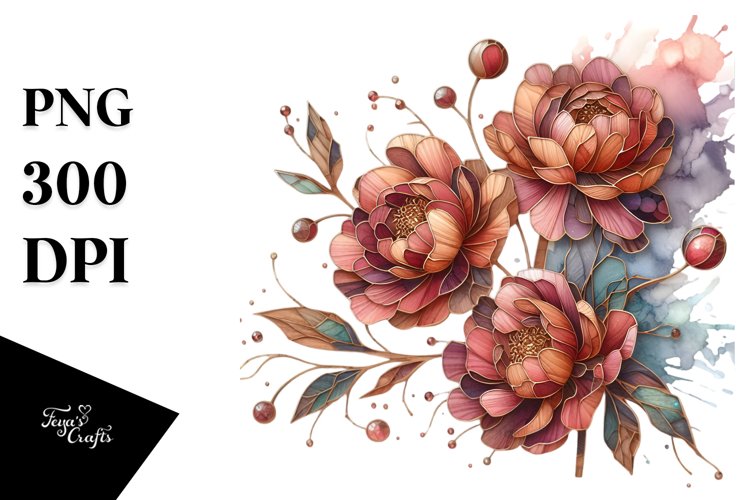 Abstract Wooden Small Stained Peonies | Sublimation | example image 1