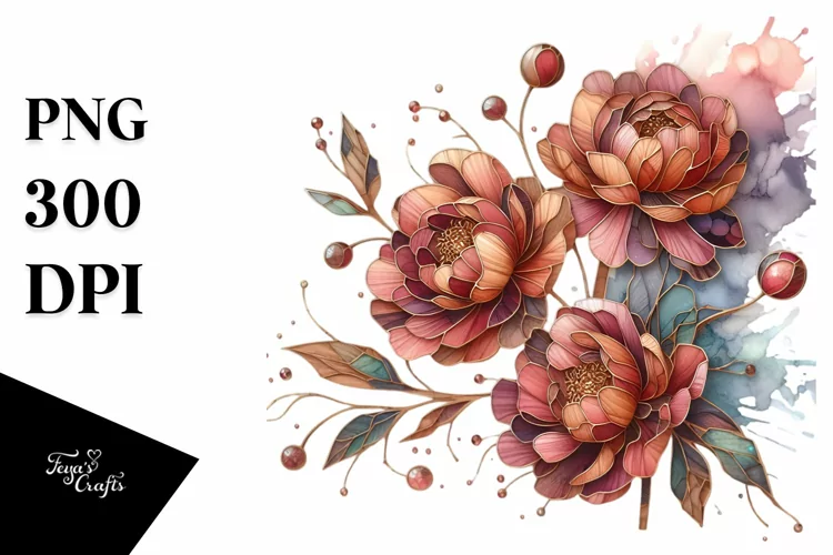 Abstract Wooden Small Stained Peonies | Sublimation |