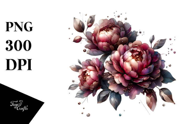 Shiny Peonies Metallic, Watercolor PNG