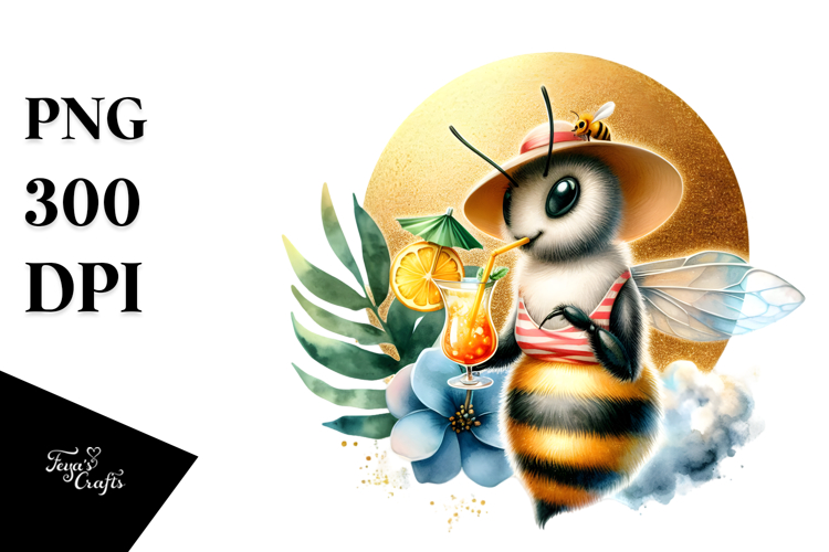 Bee in Beachwear with Cocktail PNG