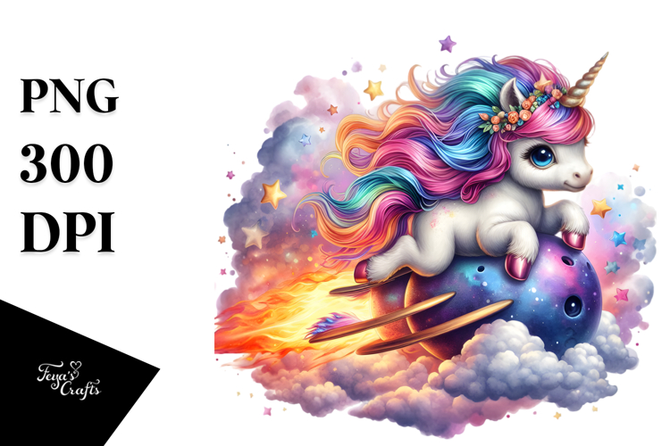 colorful Baby Unicorn Riding Comet