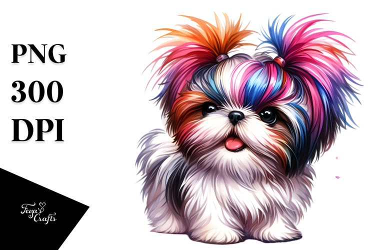 Vibrant Shih Tzu with Crazy Haircut PNG