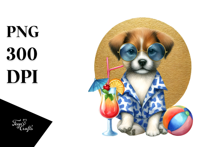Cute Puppy in Beachwear PNG