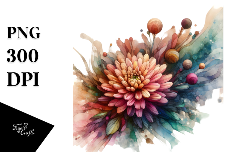 Colorful Stained Chrysanthemum, High-Res PNG