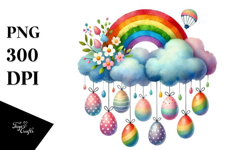 Pastel Easter Cloud with Hanging Eggs PNG