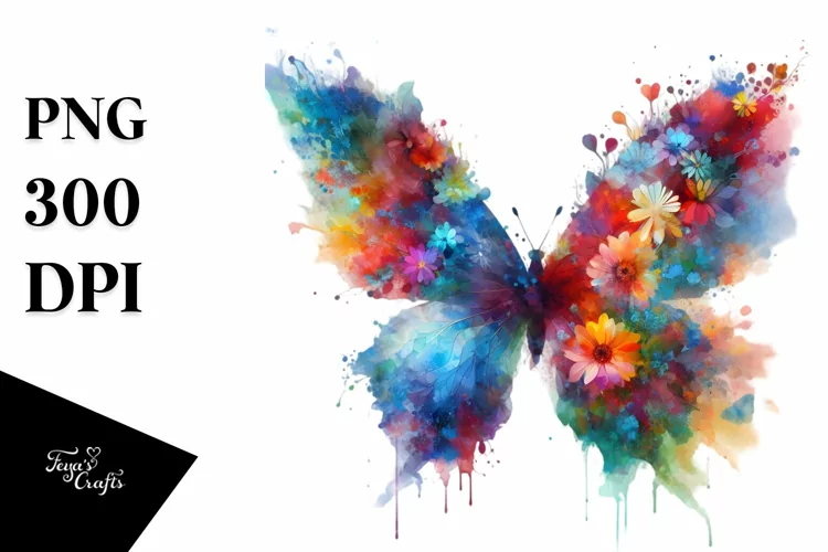 Abstract Watercolor Vibrant Butterfly
