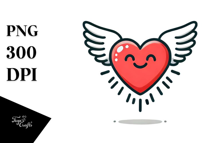 Simple Cartoon Heart with Wings PNG