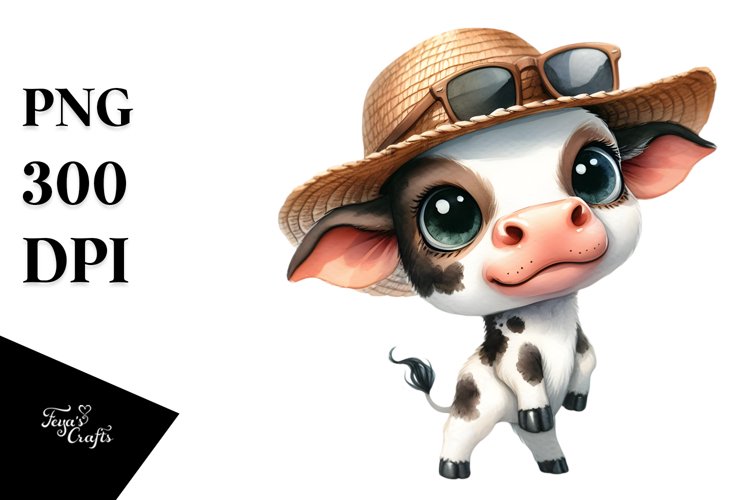 Funny Baby Cow with Sun Hat Clipart