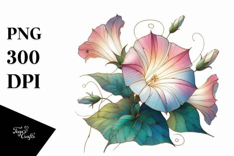Stained Morning Glory,Watercolor PNG