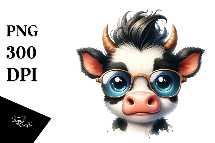 Watercolor Baby Cow Cool Hair PNG
