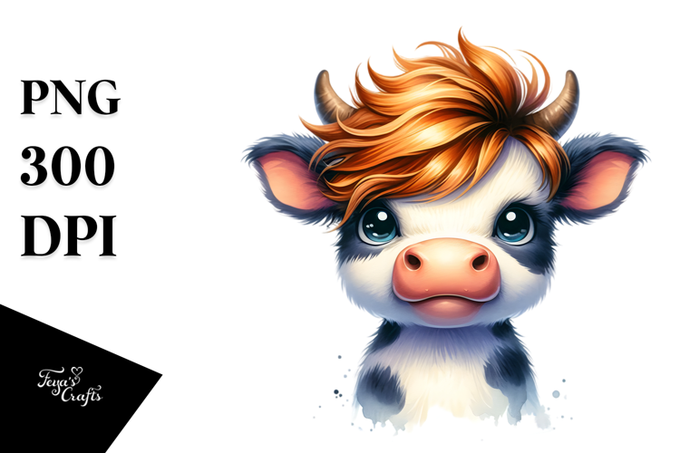 Watercolor Baby Cow Cool Hair PNG