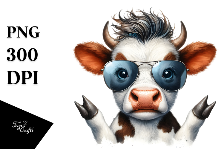 Watercolor Baby Cow Cool Hair PNG
