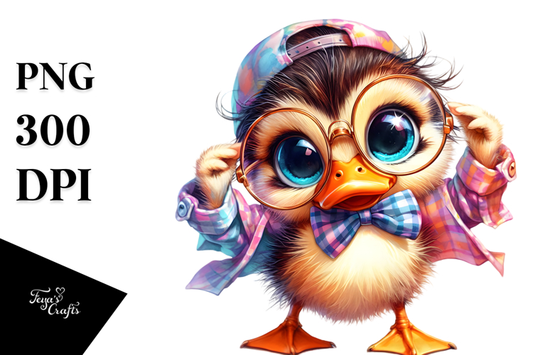 Crazy Cute Baby Duck Watercolor PNG example image 1